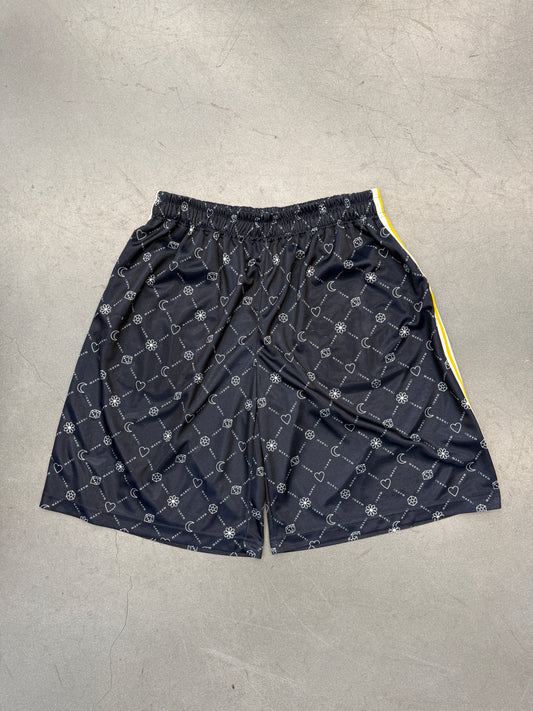 MARNI DICE-HEART-FLOWER-GEM-MOON MULTI-LOGO NYLON SHORTS