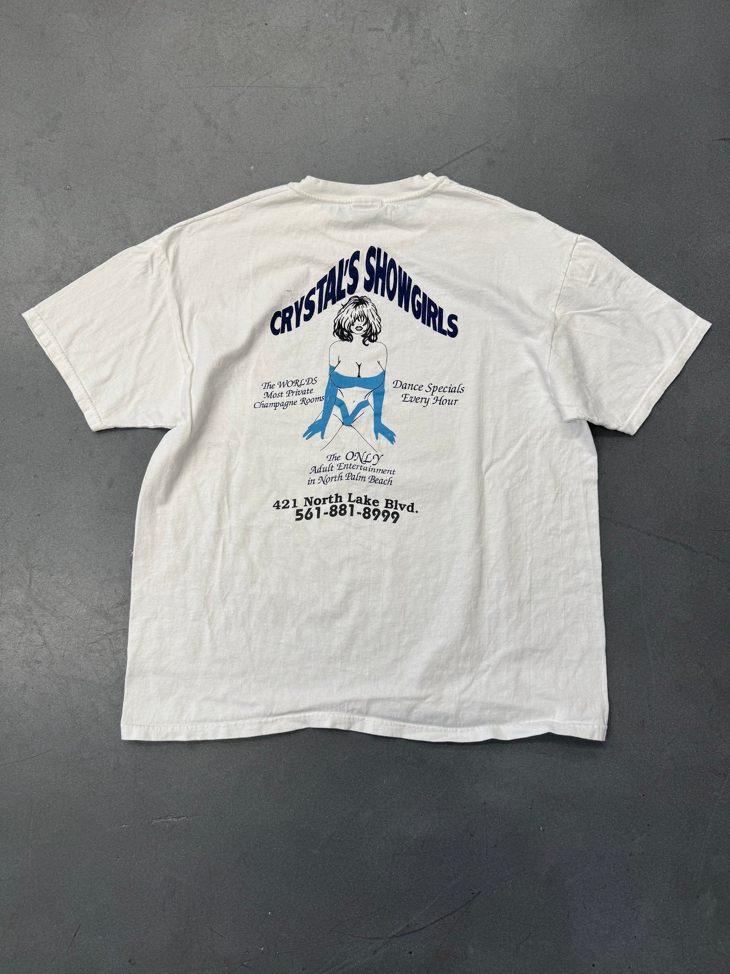 90S CRYSTAL'S SHOWGIRLS NORTH PALM BEACH MULLET TEE (HANES TAG)