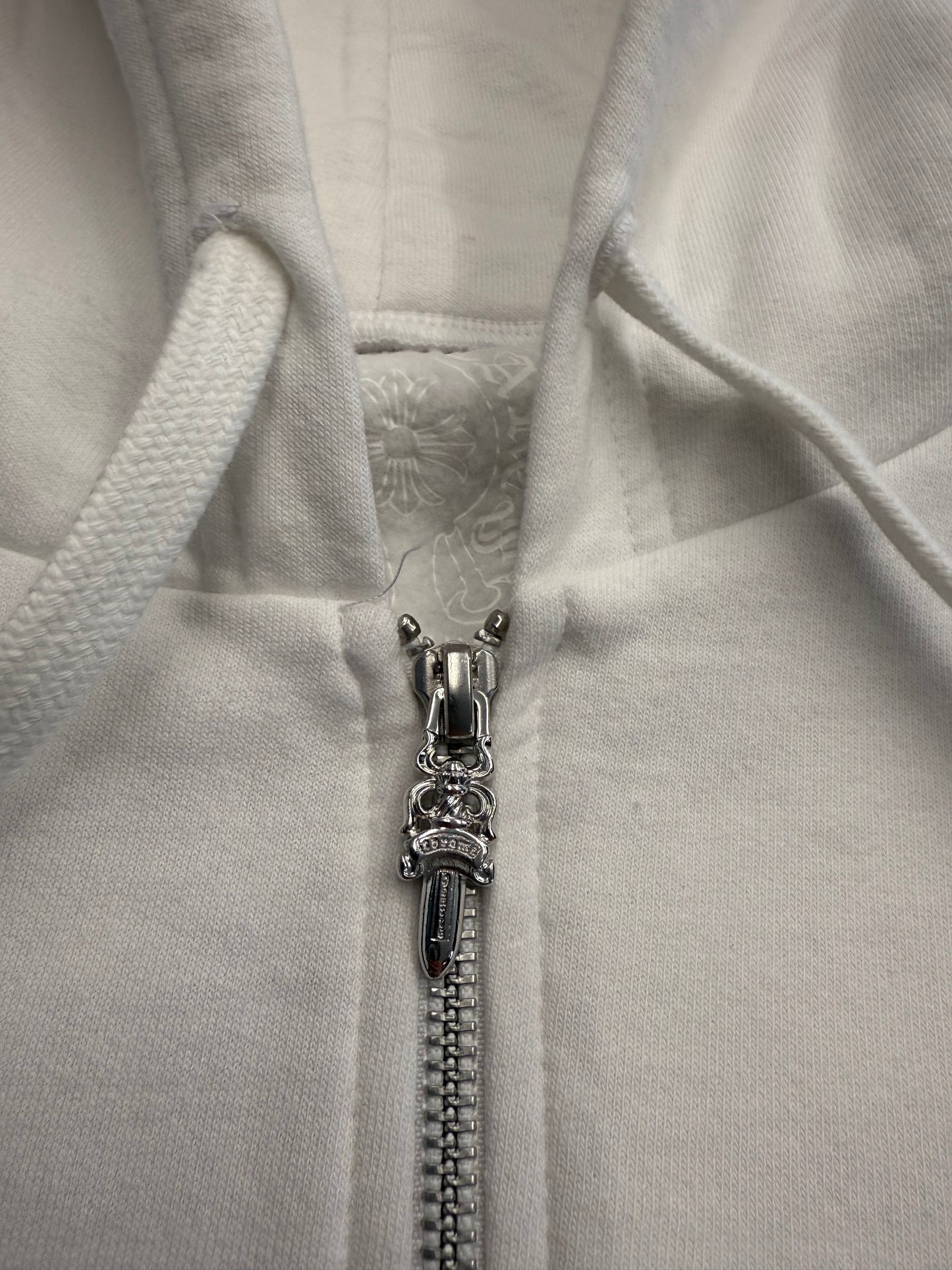 CHROME HEARTS VERTICAL LOGO ZIP UP HOODIE - WHITE
