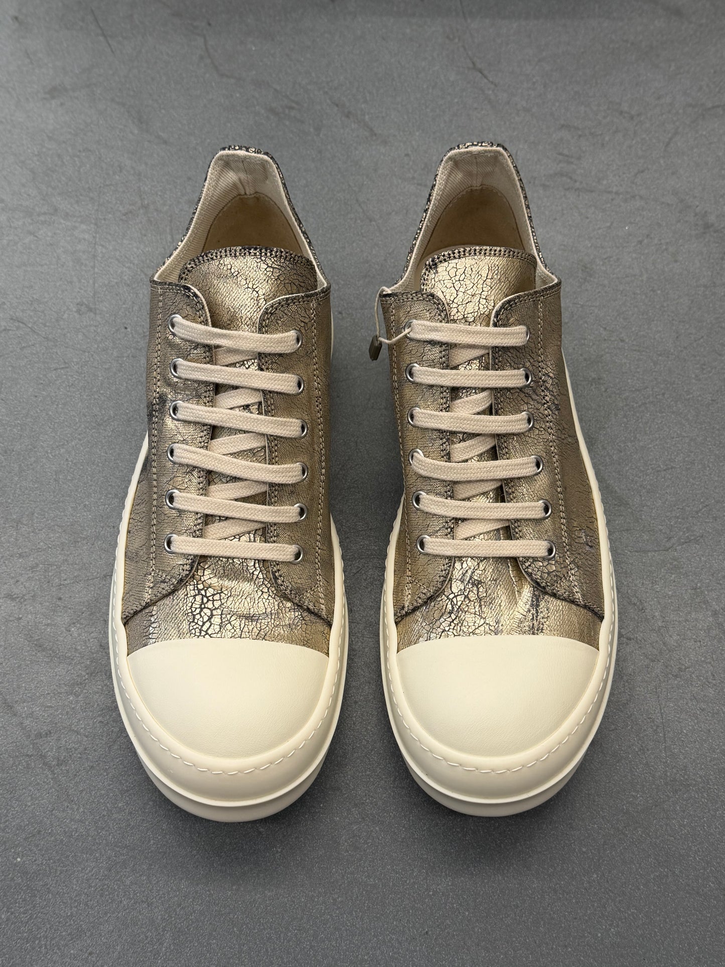 RICK OWENS DRKSHDW LOW-TOP RAMONES SNEAKS - LIGHT GOLD