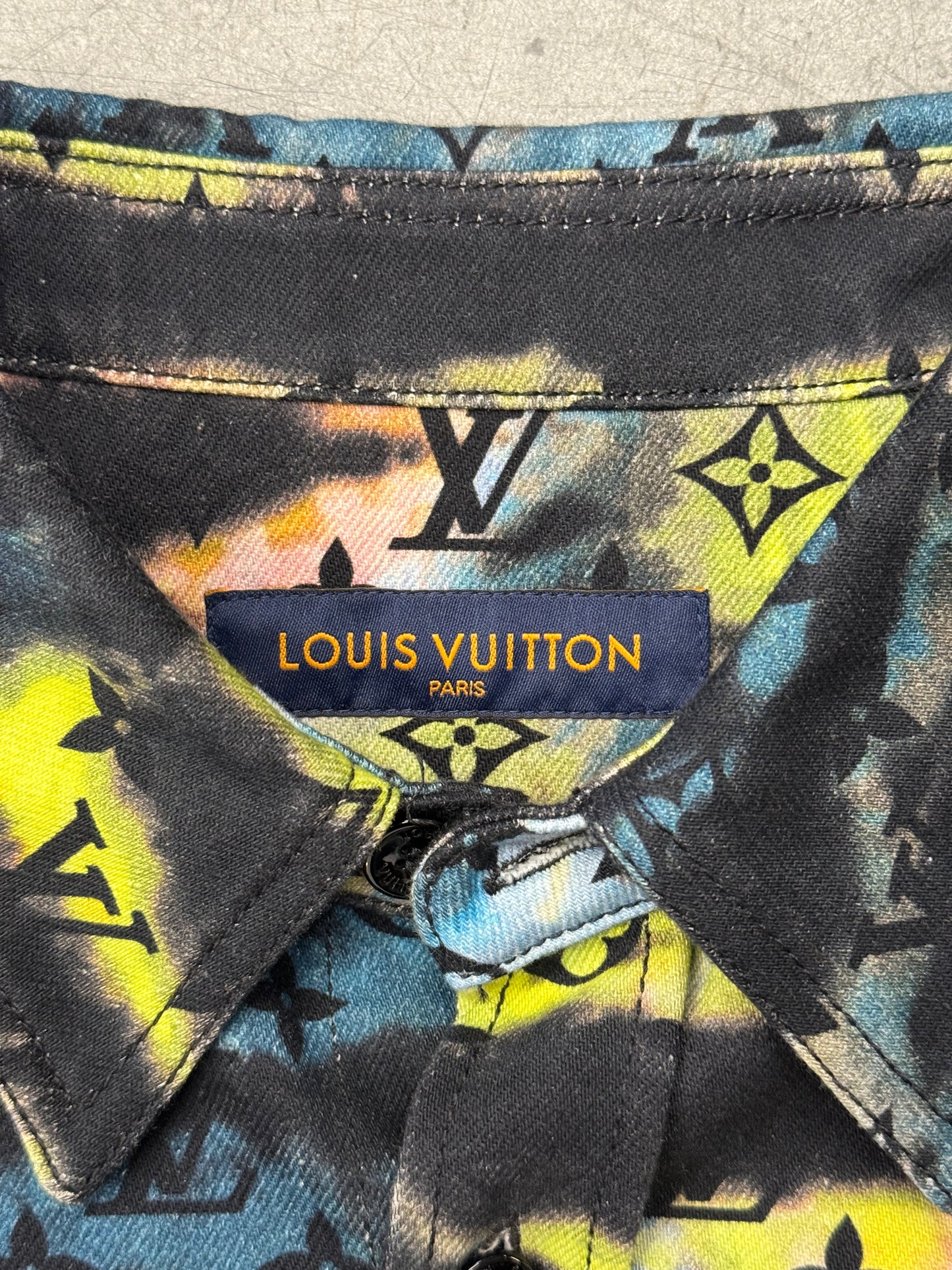 LOUIS VUITTON TIGER TIE-DYE PRINTED MONOGRAM DENIM SHIRT