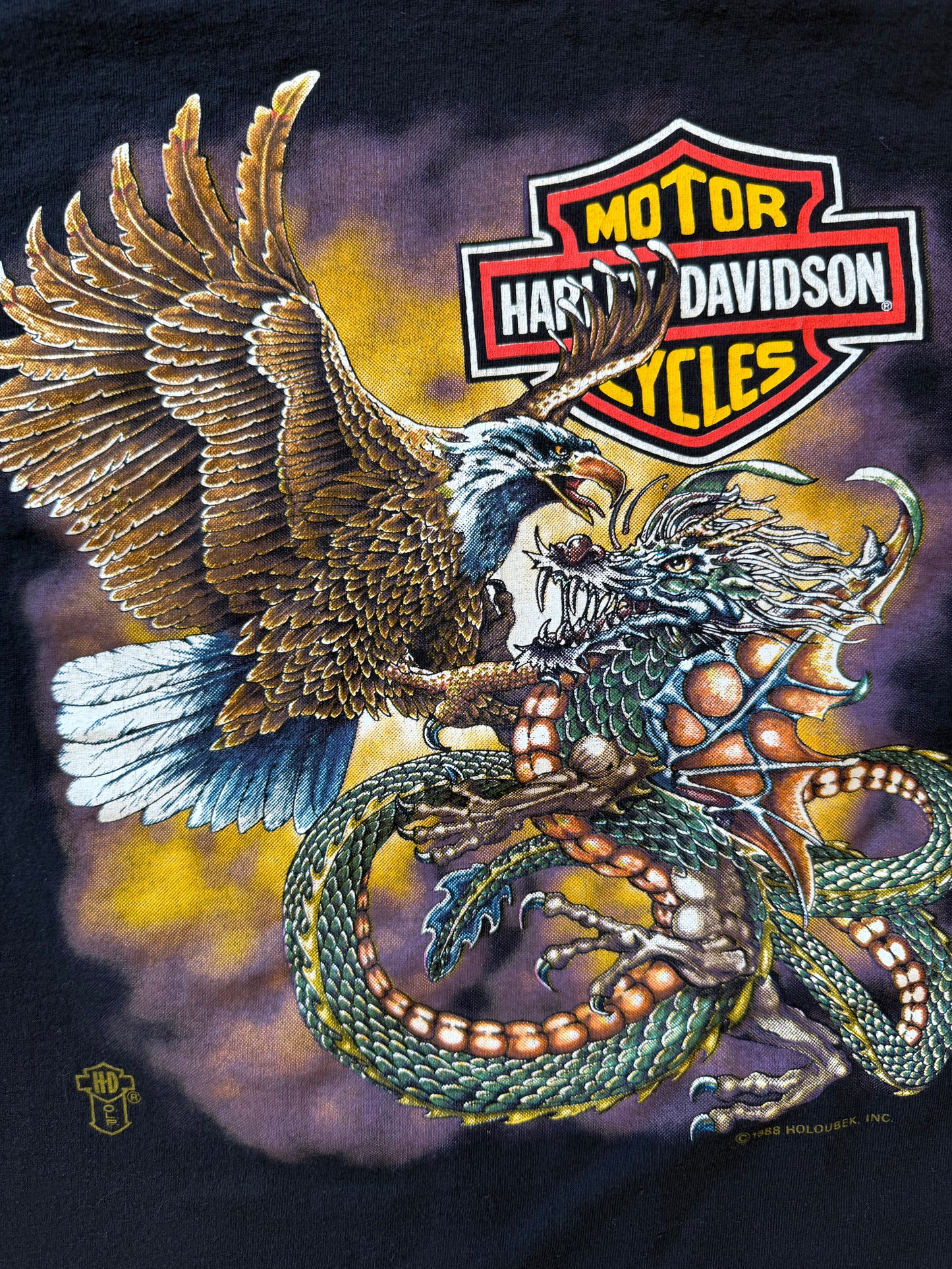 1988 HOLOUBEK HARLEY-DAVIDSON EAGLE VS DRAGON LAS VEGAS TEE (BLACK HARLEY TAG0