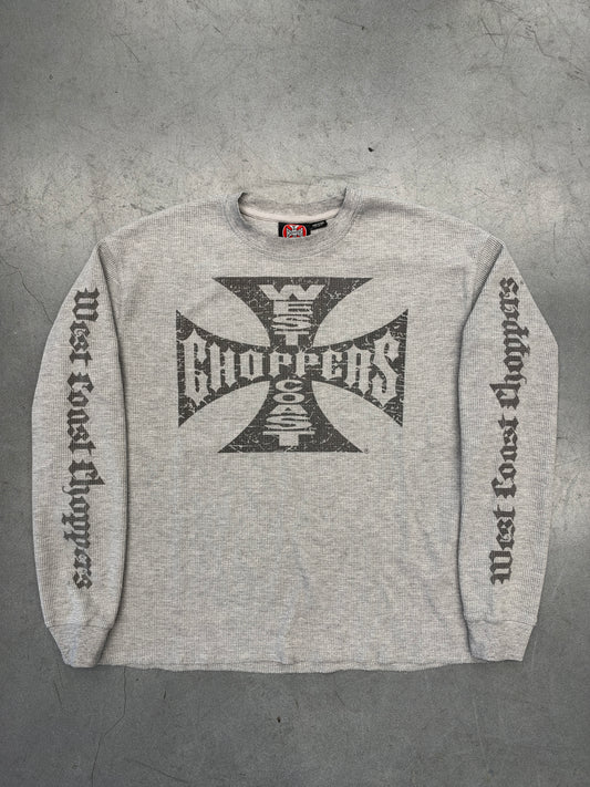 VINTAGE WEST COAST CHOPPERS IRON CROSS WAFFLE THERMAL LONG SLEEVE - GREY