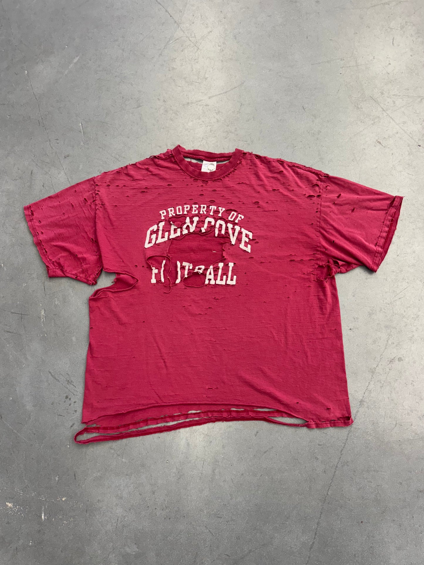 90S PROPERTY OF GLEN COVE FOOTBALL DESTROYED TEE (PORT AND COMPANY TAG)