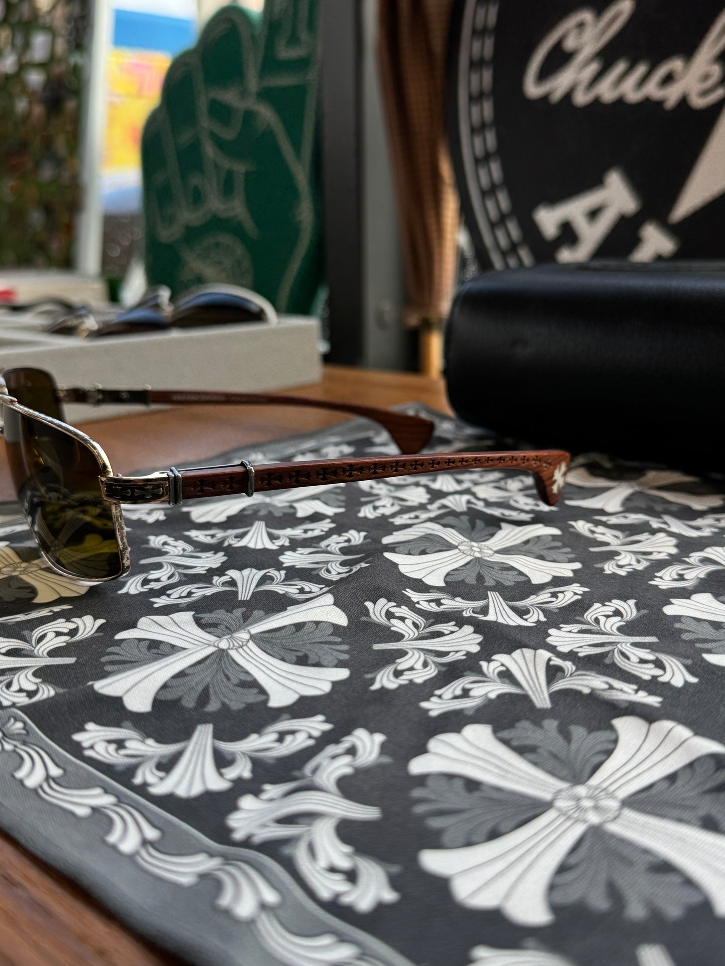 VINTAGE CHROME HEARTS THE BEAST I WOODEN SUNGLASSES (WITH CASE)