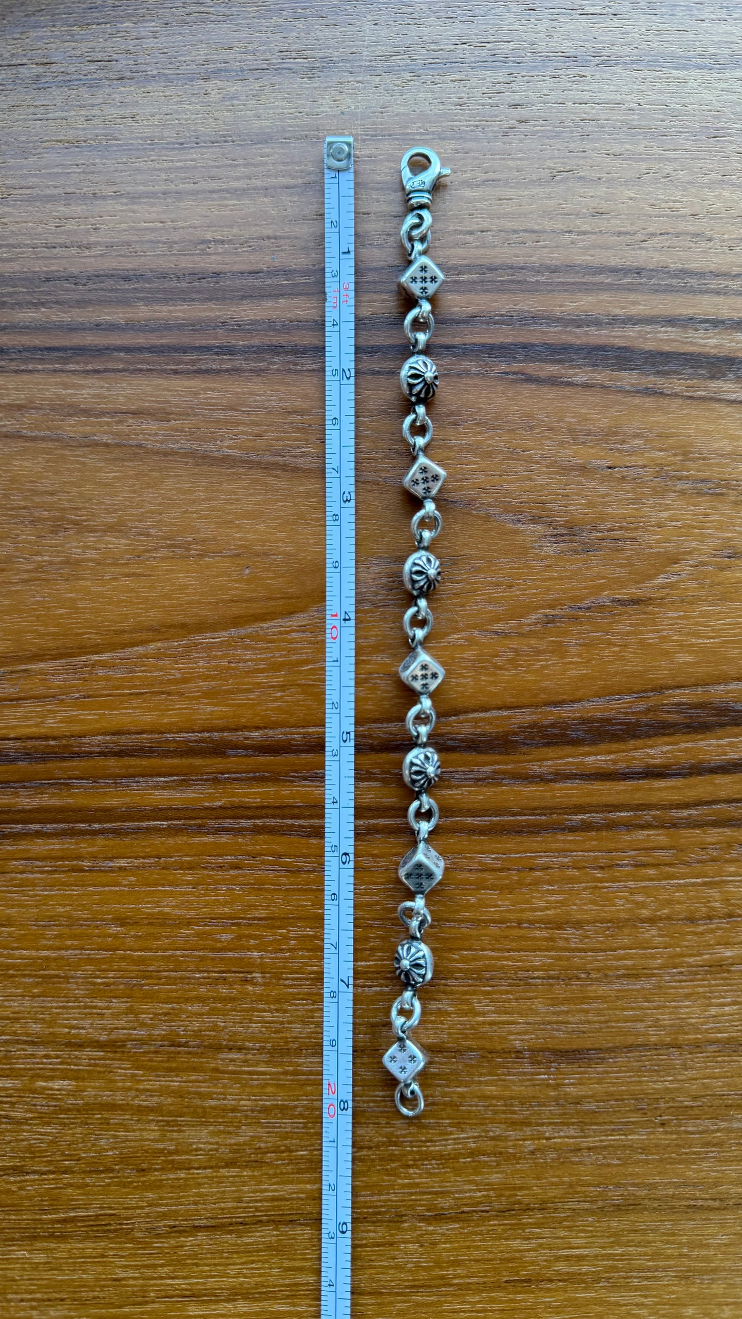 CHROME HEARTS DICE & PLUS BALL 9 LINK SILVER BRACELET