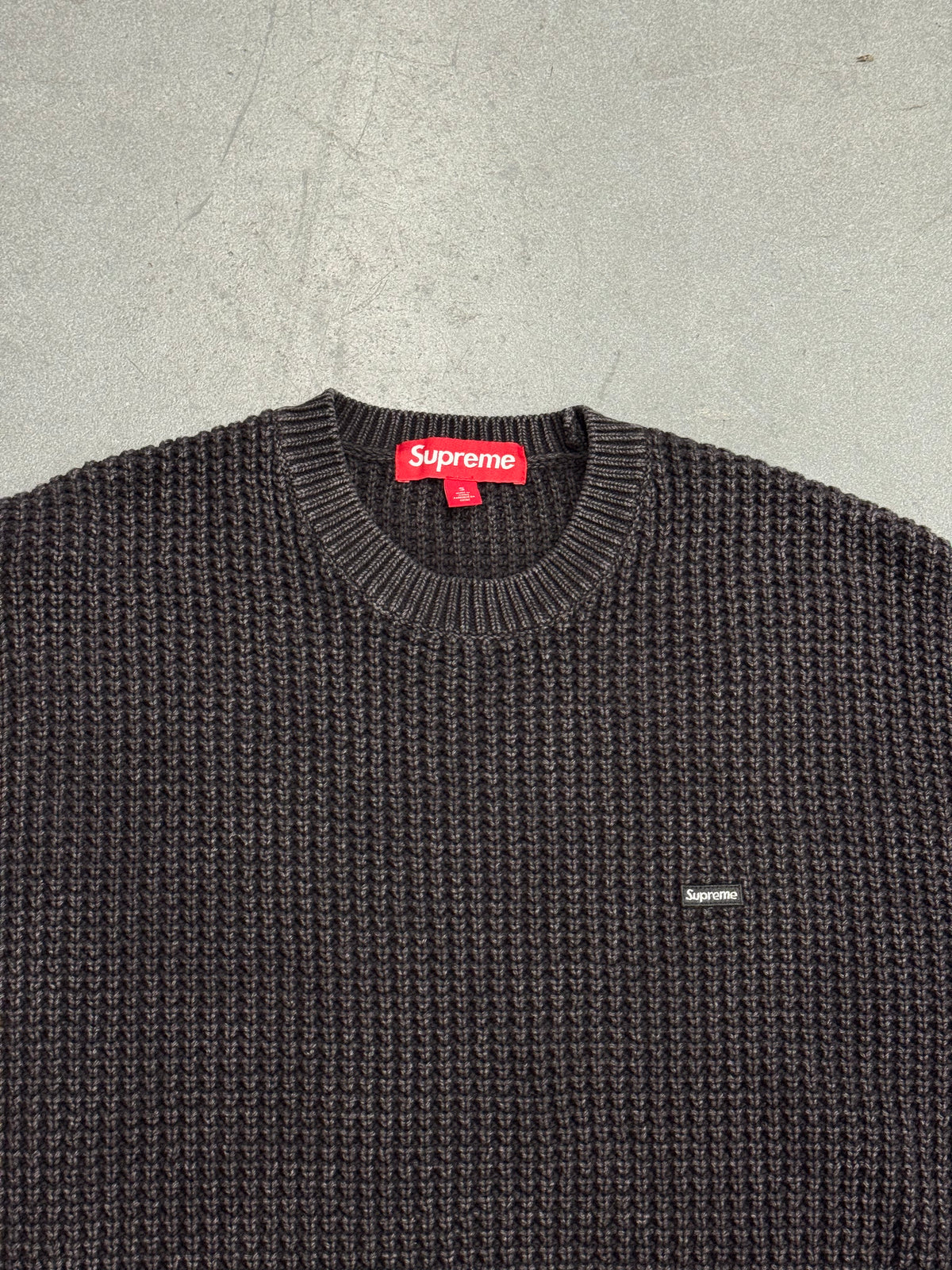SS26 SUPREME WASHED SMALL BOX LOGO WAFFLE SWEATER - BLACK