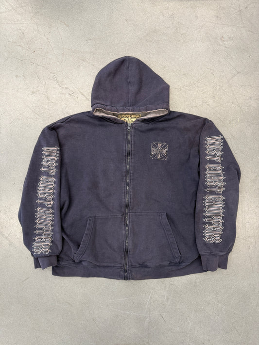 VINTAGE WEST COAST CHOPPERS WAFFLE-LINED ZIP-UP HOODIE (JESSE JAMES WORK WEAR TAG)