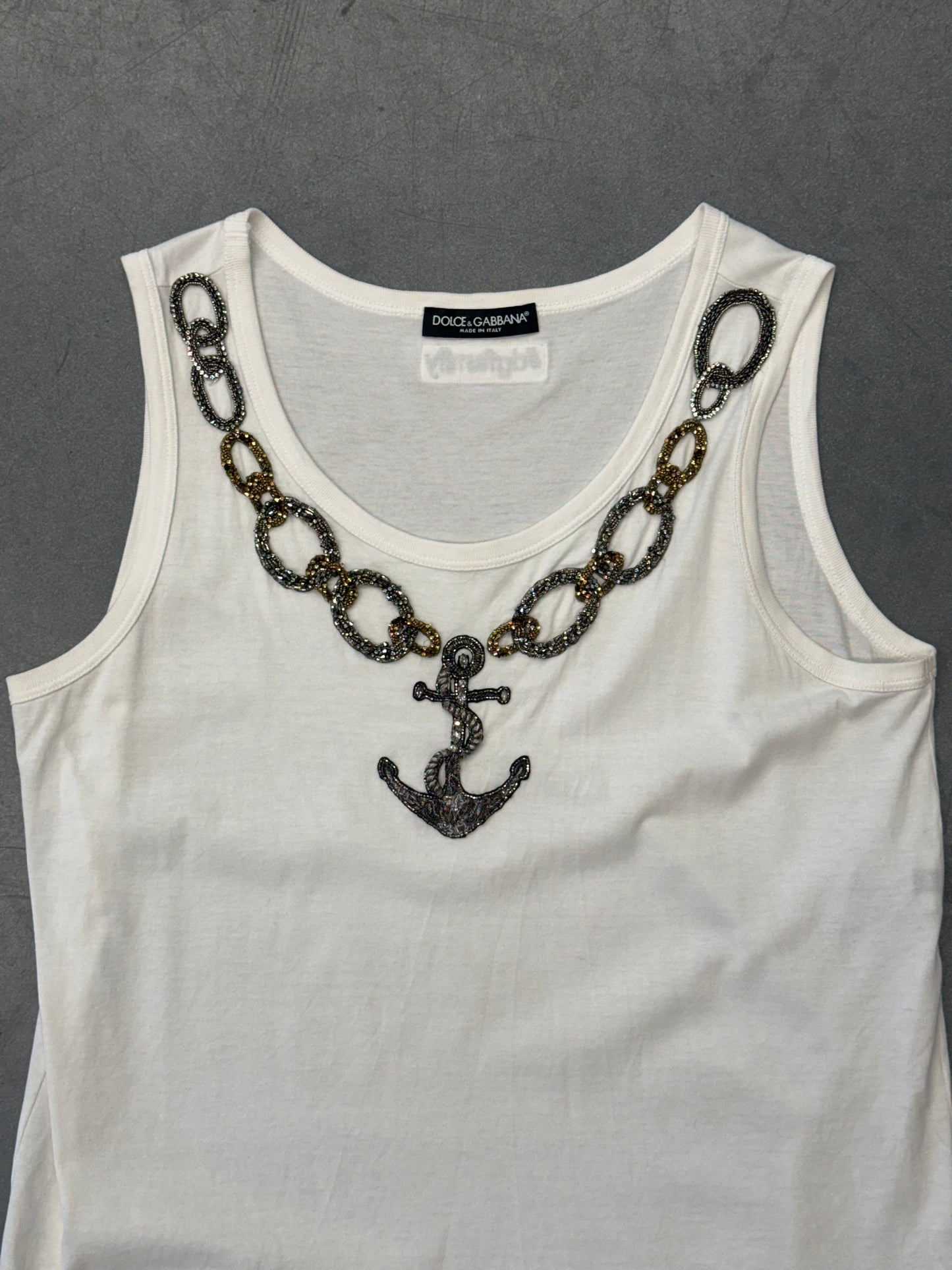 VINTAGE DOLCE & GABBANA EMBELLISHED ANCHOR CHAIN TANK TOP