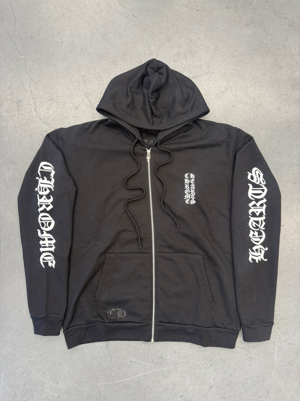 CHROME HEARTS VERTICAL LOGO ZIP-UP HOODIE - BLACK/WHITE