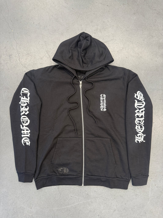 CHROME HEARTS VERTICAL LOGO ZIP-UP HOODIE - BLACK/WHITE