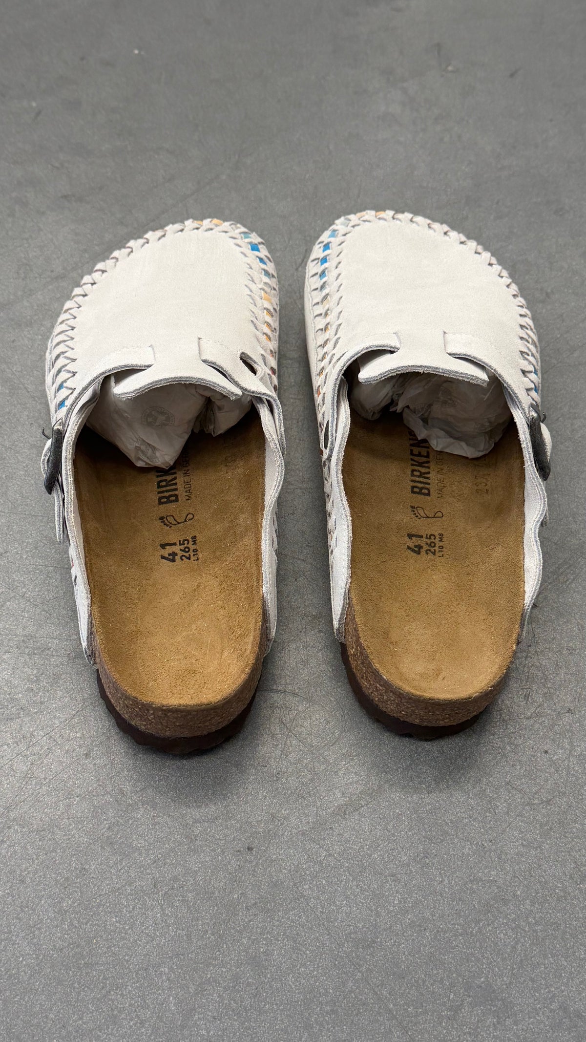 2025 KITH BIRKENSTOCK BOSTON BRAIDED SUEDE ANTIQUE WHITE TIE DYE