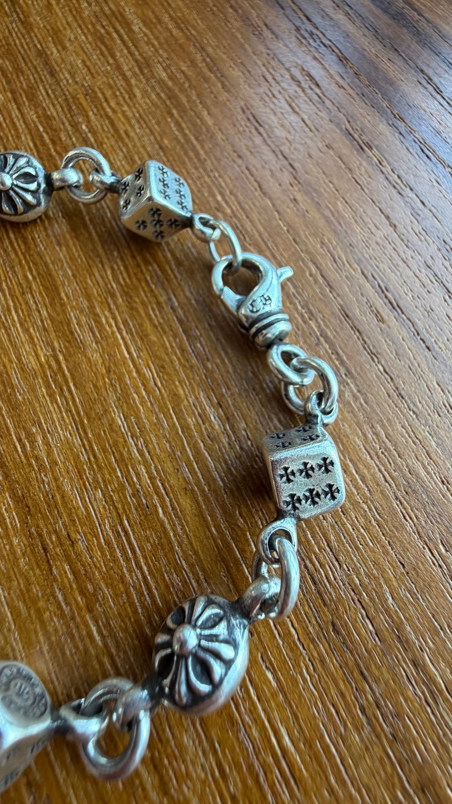 CHROME HEARTS DICE & PLUS BALL 9 LINK SILVER BRACELET
