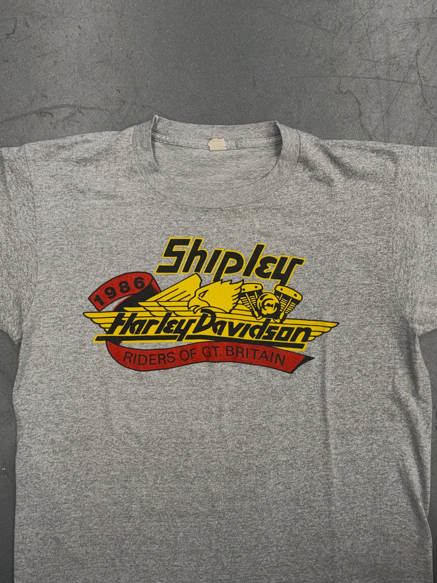 1986 HARLEY-DAVIDSON SHIPLEY RIDERS OF GREAT BRITAIN TEE (SCREEN STARS TAG)