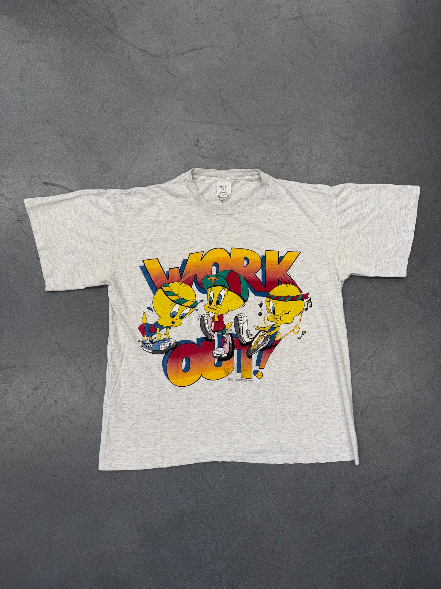 1995 WORK OUT TWEETY BIRD LOONEY TUNES TEE (COLLEGE WARE USA TAG)