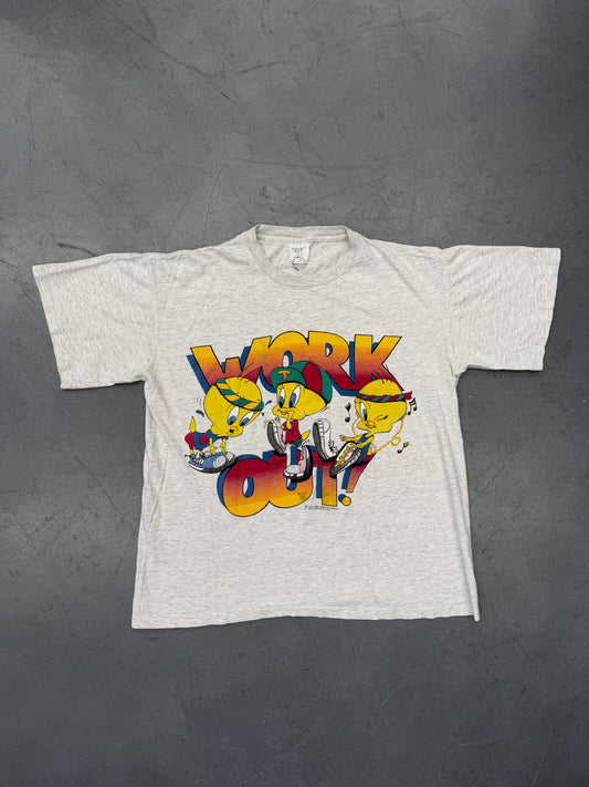 1995 WORK OUT TWEETY BIRD LOONEY TUNES TEE (COLLEGE WARE USA TAG)