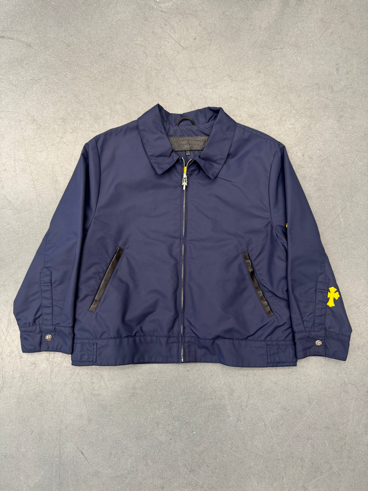 CHROME HEARTS NYLON CROP WOMENS JACKET EXTRA PATCH - NAVY/YELLOW