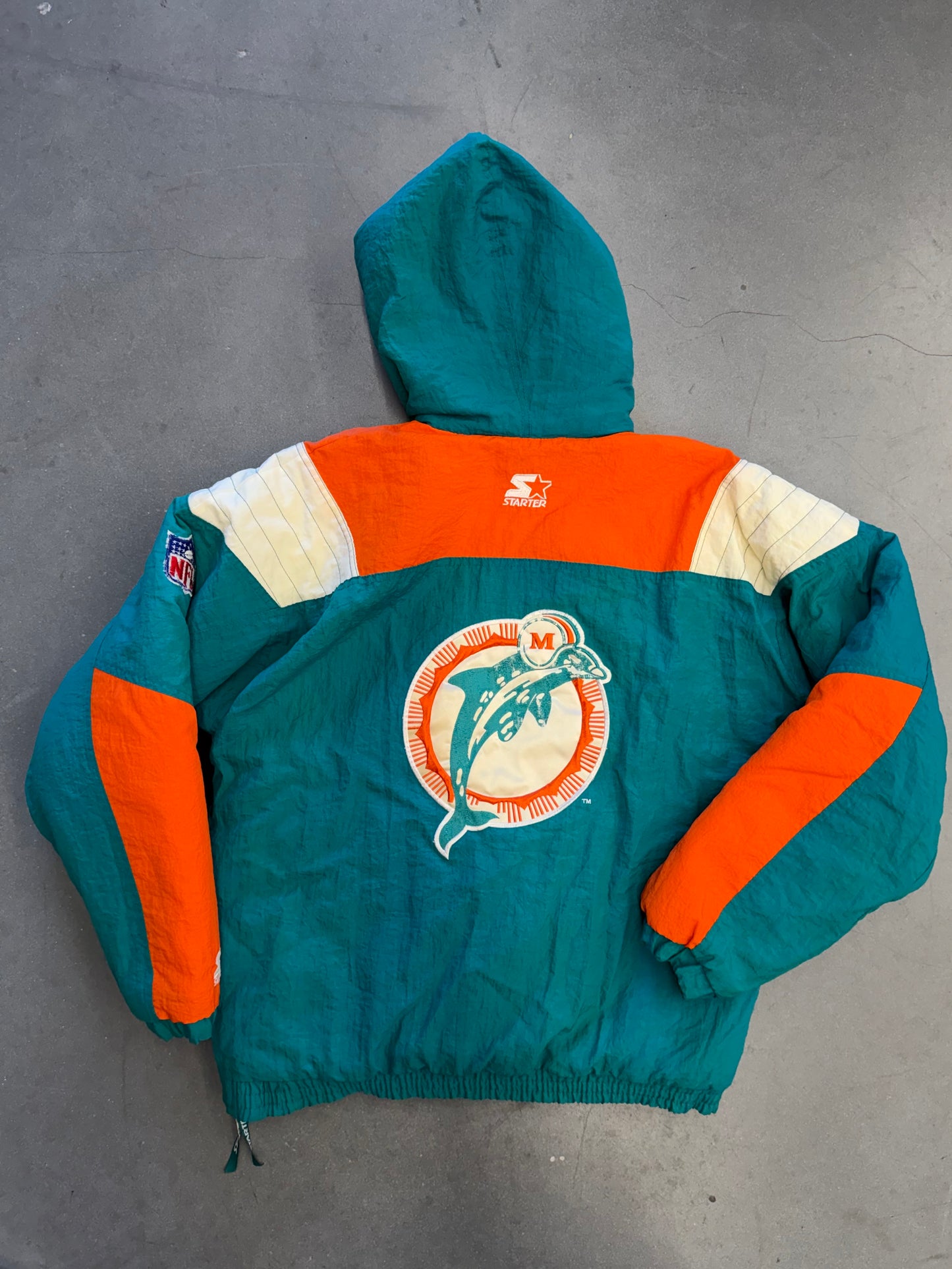 90S STARTER MIAMI DOLPHINS 1/4 ZIP PUFFER JACKET (STARTER PRO LINE TAG)