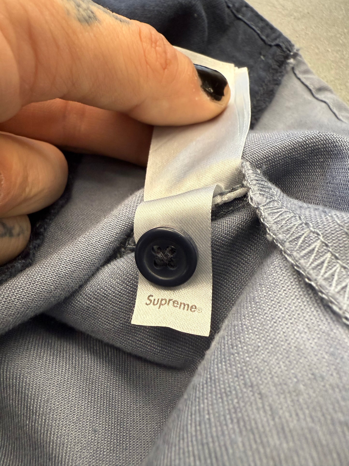 SS19 SUPREME REFLECTIVE STRIPE S/S WORK SHIRT - NAVY