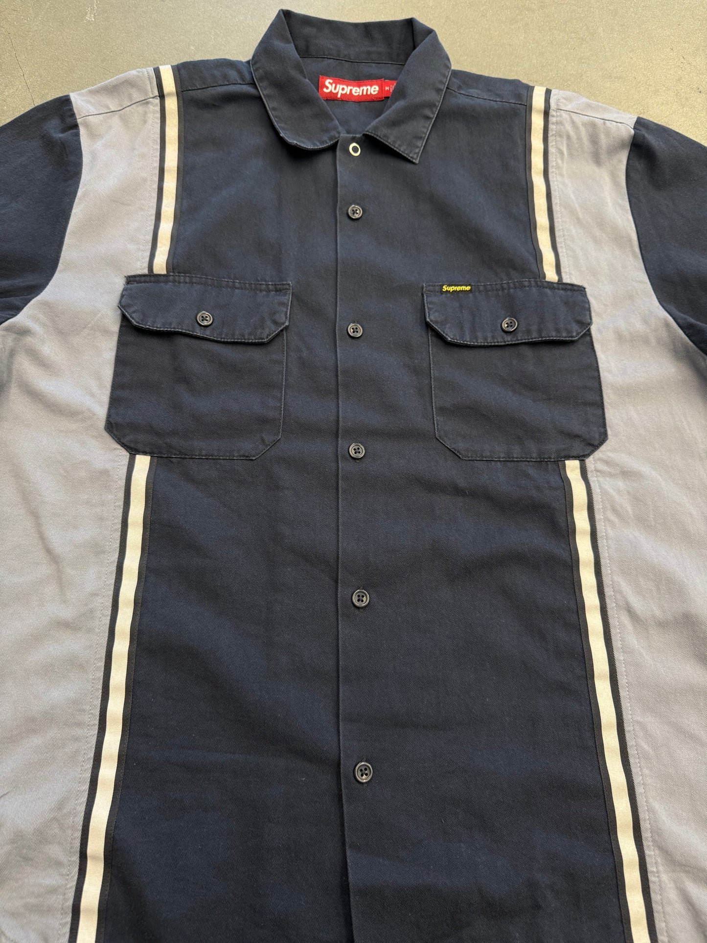 SS19 SUPREME REFLECTIVE STRIPE S/S WORK SHIRT - NAVY