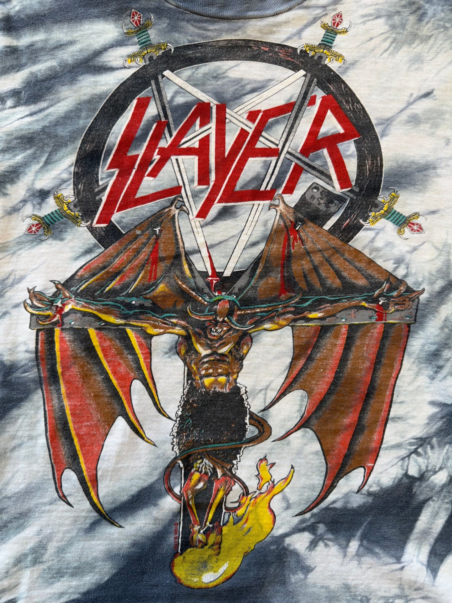 1988 SLAYER WITH DEVIL ON CROSS WITH FIRE TEE (HANES BEEFY TAG)