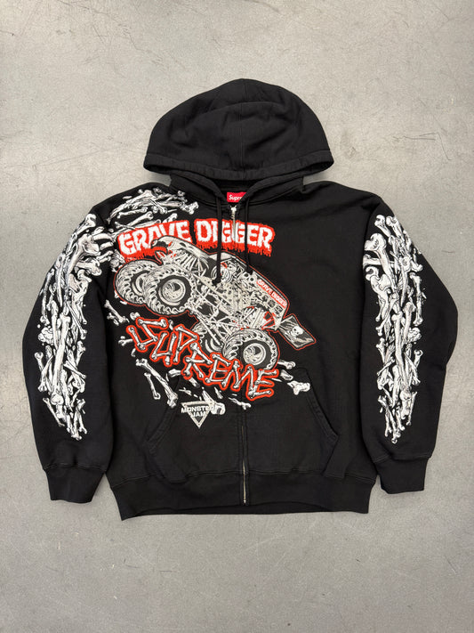 SS26 SUPREME MONSTER JAM GRAVE DIGGER BONES ZIP UP HOODED SWEATSHIRT