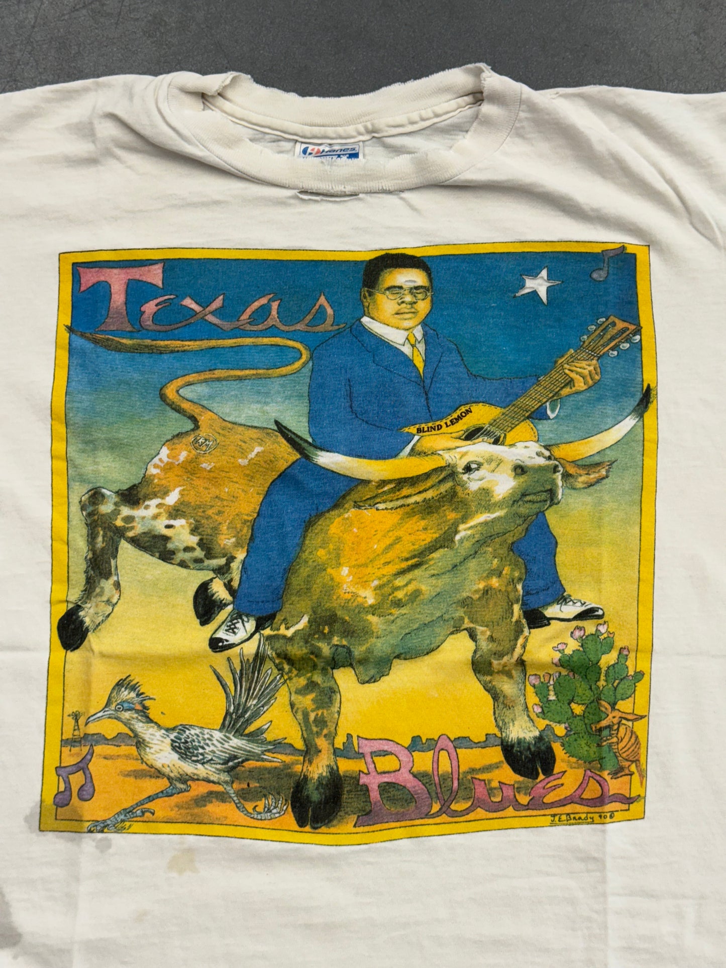 1990 J.E. BRADY TEXAS BLUES BLIND LEMON TEE (HANES BEEFY TAG)