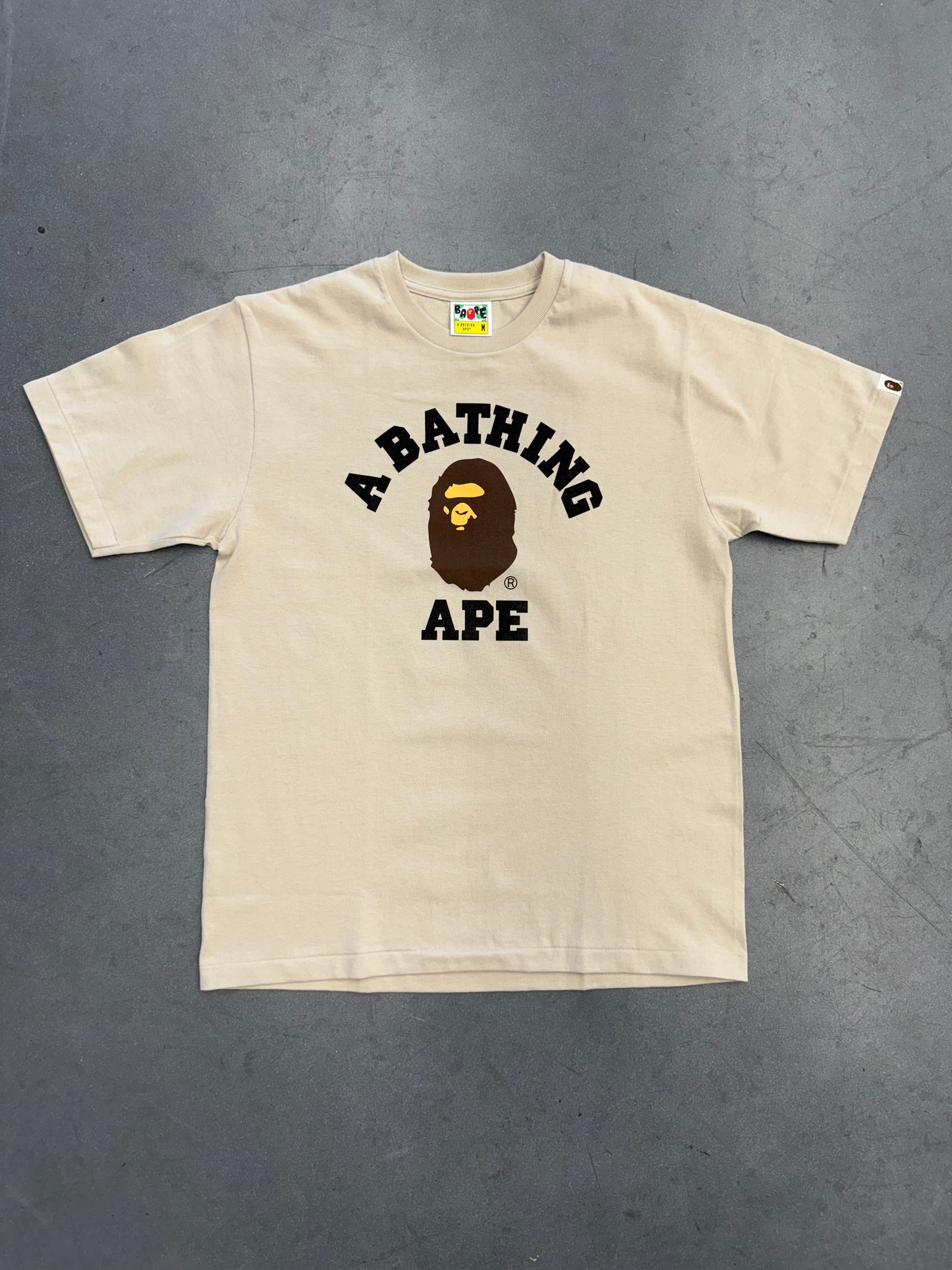 A BATHING APE BAPE COLLEGE TEE - TAN (M) (NEW IN BAG)