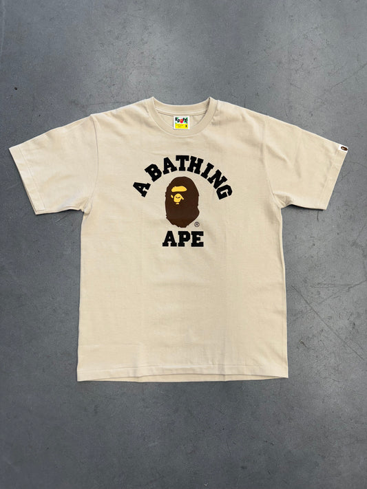 A BATHING APE BAPE COLLEGE TEE - TAN (M) (NEW IN BAG)