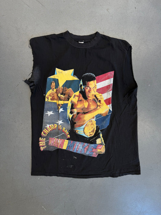 90S IRON MIKE TYSON THE CHAMP IS BACK BOOTLEG RAP STYLE CUT-OFF TEE (SHORT HILLS TAG)