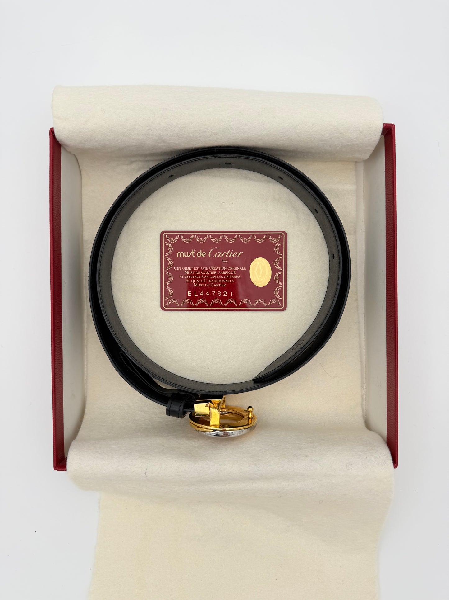 CARTIER TRINITY THREE-TONE BUCKLE LEATHER BELT (W/ BOX)