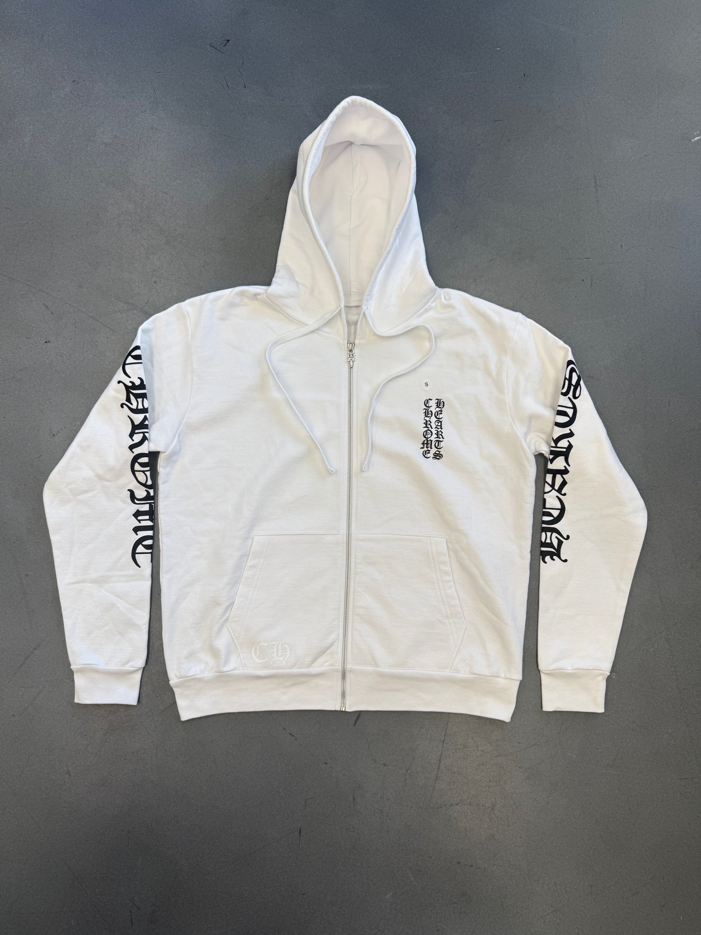 CHROME HEARTS VERTICAL LOGO ZIP UP HOODIE - WHITE