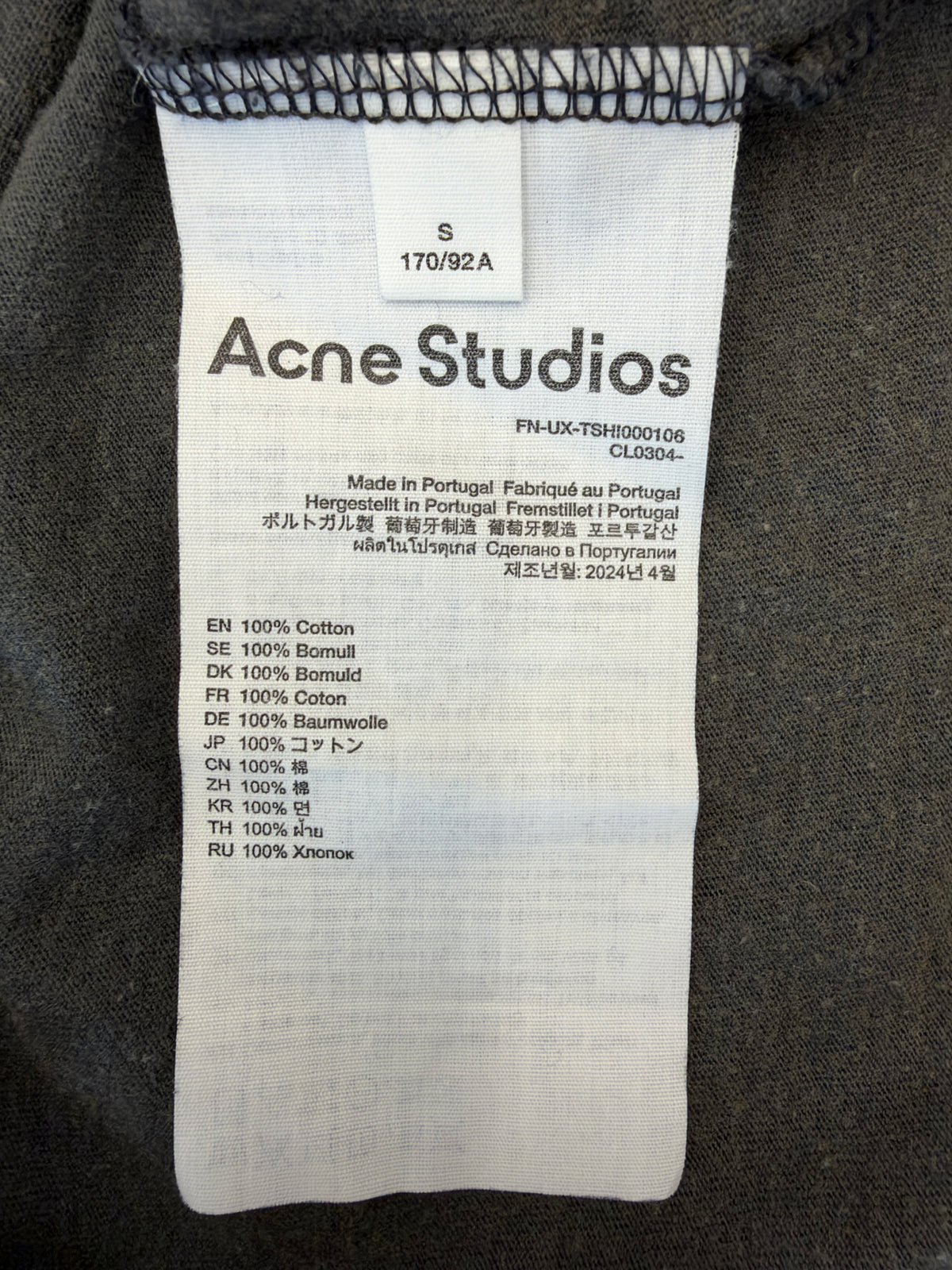 FW24 ACNE STUDIOS LEATHER LOGO LONG SLEEVE TEE - FADED BLACK