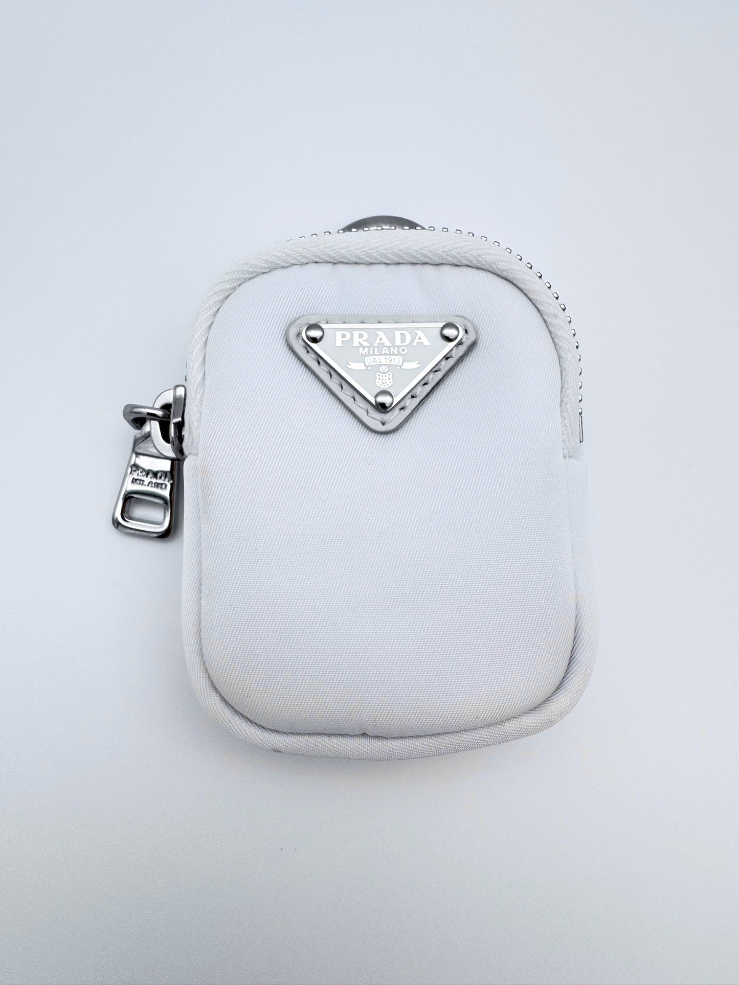 PRADA MINI NYLON CLIP-ON POUCH WHITE