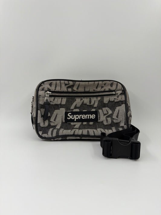 SS22 SUPREME FAT TIP JACQUARD DENIM WAIST BAG - BLACK