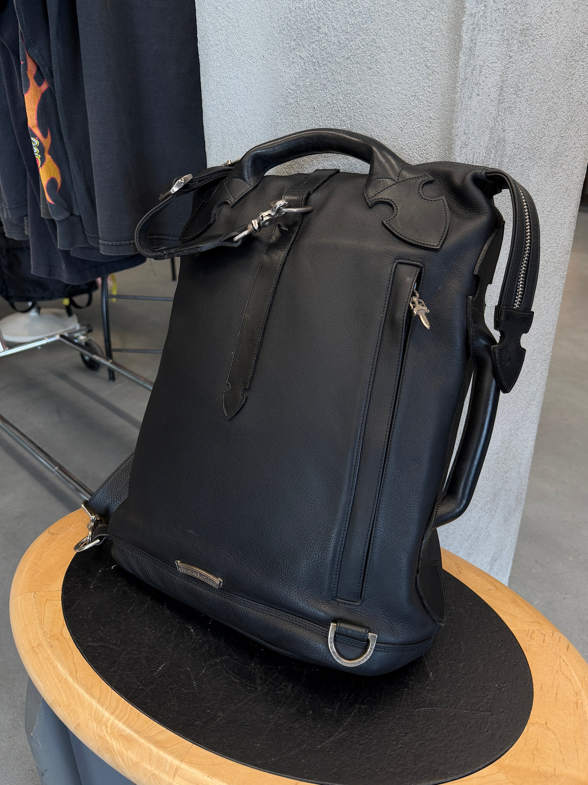 CHROME HEARTS LEATHER BACKPACK + SILVER DETAILS