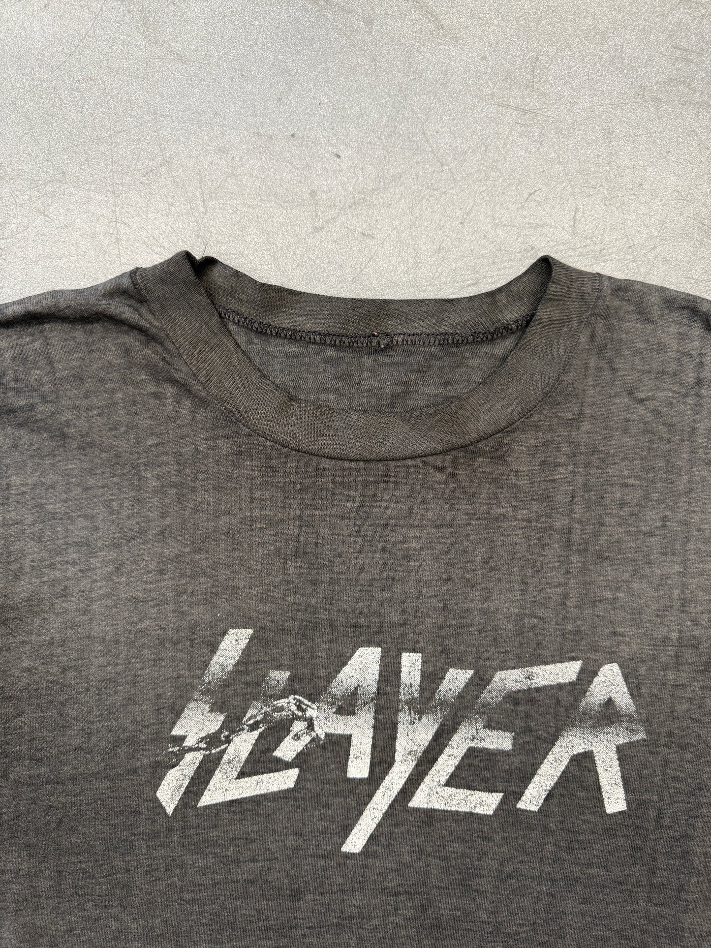 90'S SLAYER DIVINE INTERVENTION BACK HIT PAPER THIN TEE  (PULLED TAG)