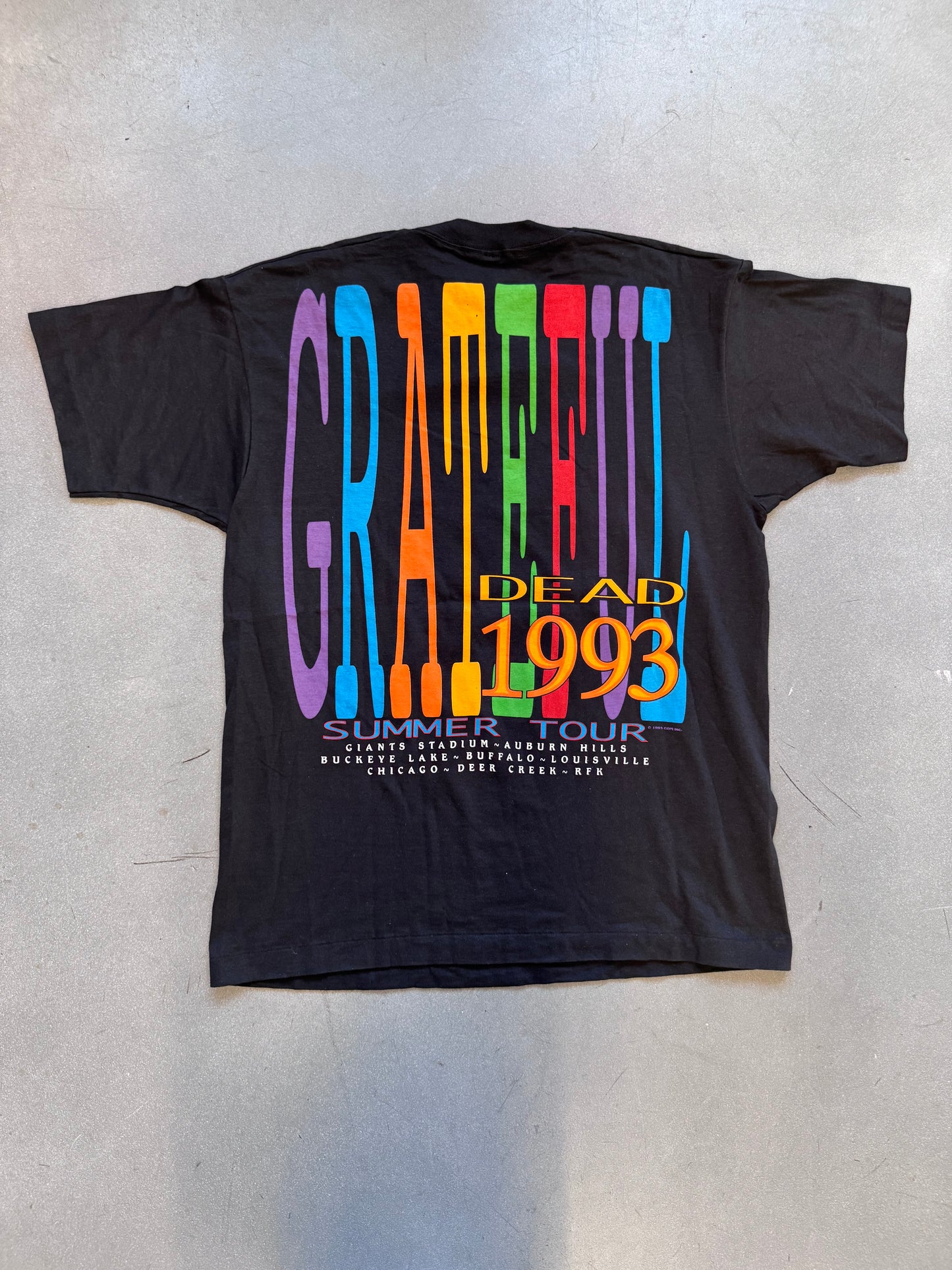 1993 GRATEFUL DEAD SUMMER TOUR RAINBOW BAND MEMBERS TEE (LIQUID BLUE TAG)