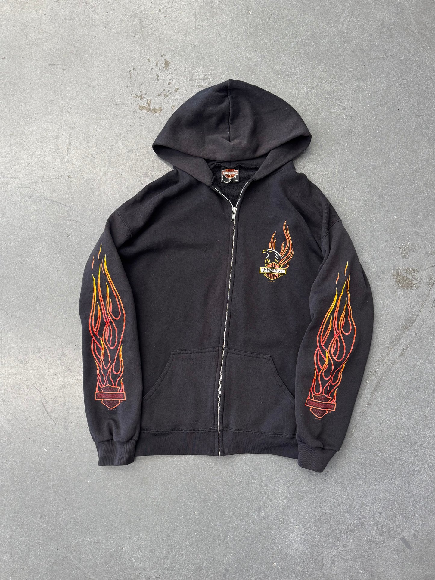 1996 HARLEY-DAVIDSON OF GLENDALE, CALIFORNIA FLAME SLEEVE ZIP-UP HOODIE