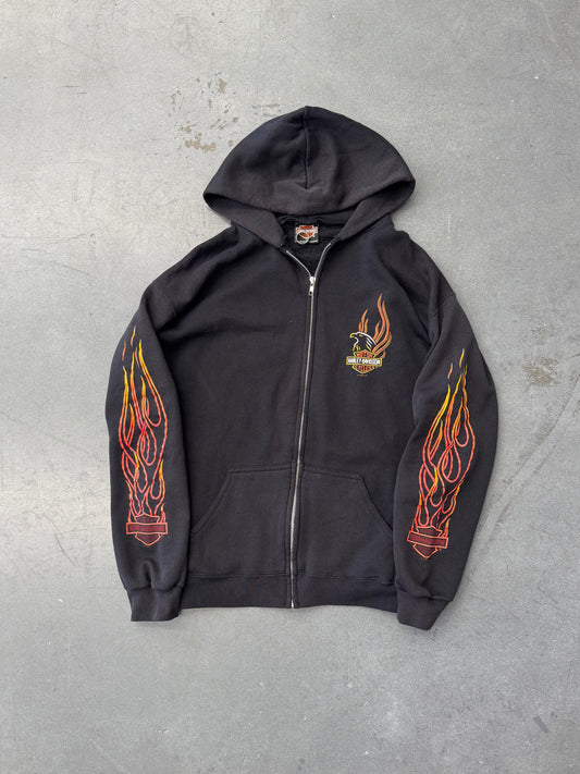 1996 HARLEY-DAVIDSON OF GLENDALE, CALIFORNIA FLAME SLEEVE ZIP-UP HOODIE