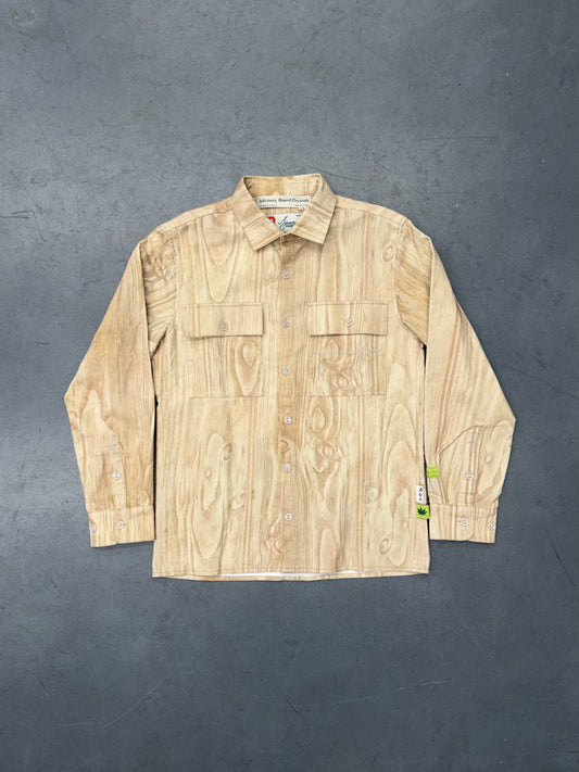 ADVISORY BOARD CRYSTALS HEMP WOOD-PRINT BUTTON DOWN SHIRT