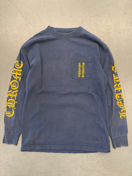 VINTAGE CHROME HEARTS VERTICAL LOGO POCKET LONG SLEEVE TEE - NAVY/GOLD