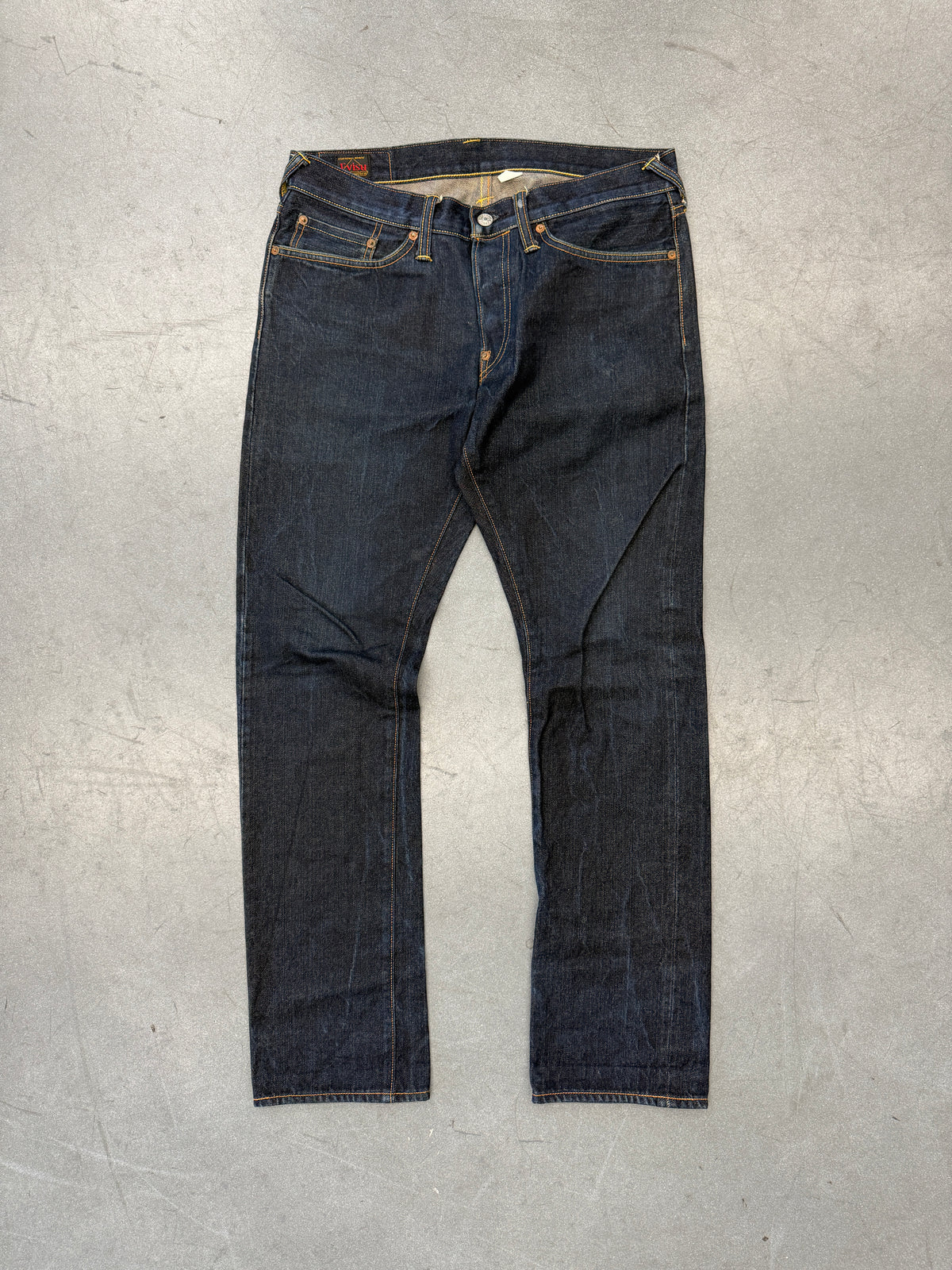 2010 EVISU DIACOCK LOGO POCKET DARK INDIGO JEANS
