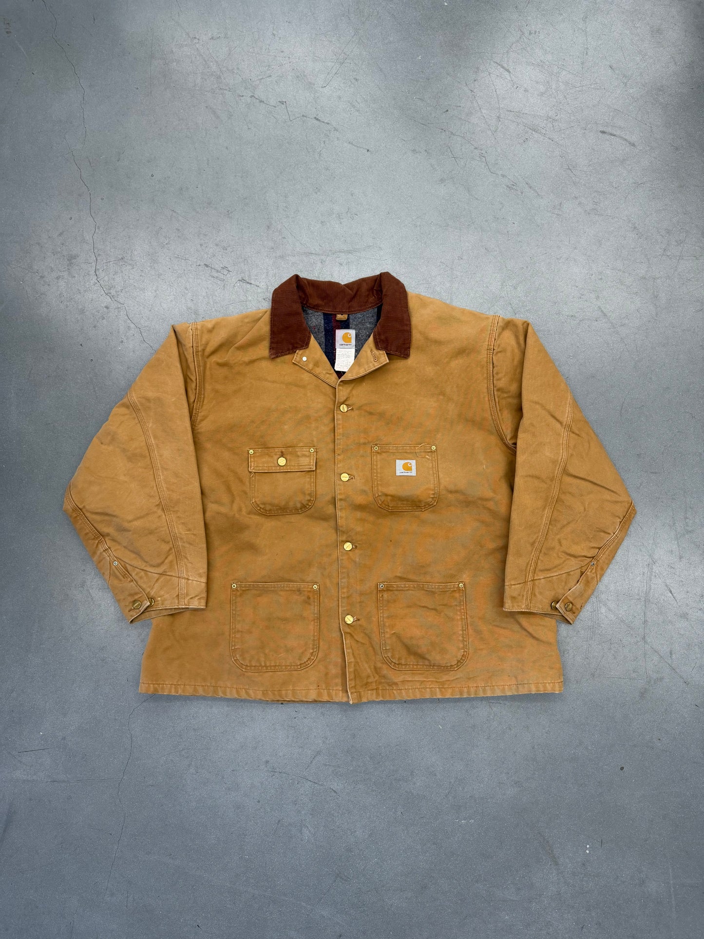 90S CARHARTT CORDUROY COLLAR PROPERTY OF DAIMER CHRYSLER WOOL LINED JACKET (C01BRN) (REGULAR FIT)(58)