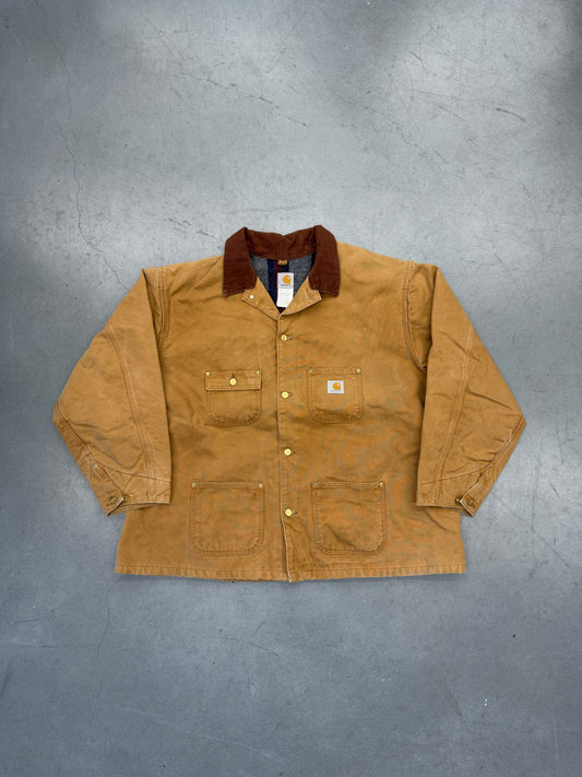 90S CARHARTT CORDUROY COLLAR PROPERTY OF DAIMER CHRYSLER WOOL LINED JACKET (C01BRN) (REGULAR FIT)(58)