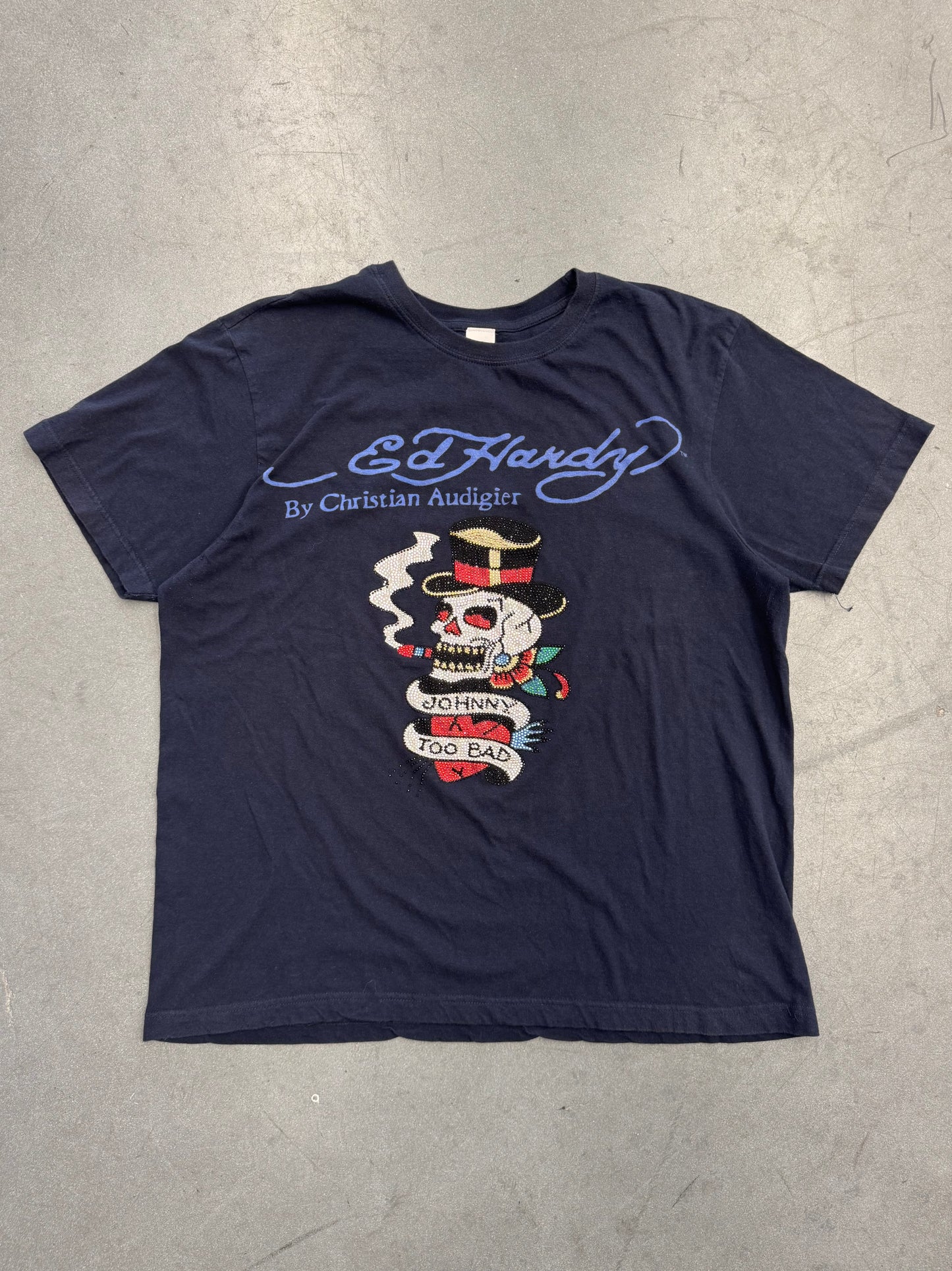 Y2K ED HARDY JOHNNY TOO BAD RHINESTONE TEE