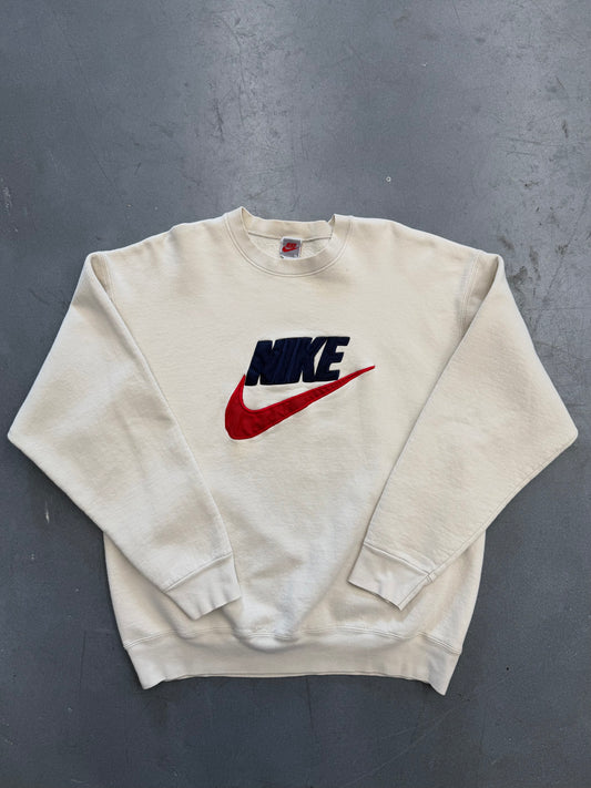 90'S NIKE BOOTLEG EMBROIDERED NYLON-PATCH CREWNECK (GRAY NIKE TAG WITH RED SWOOSH)