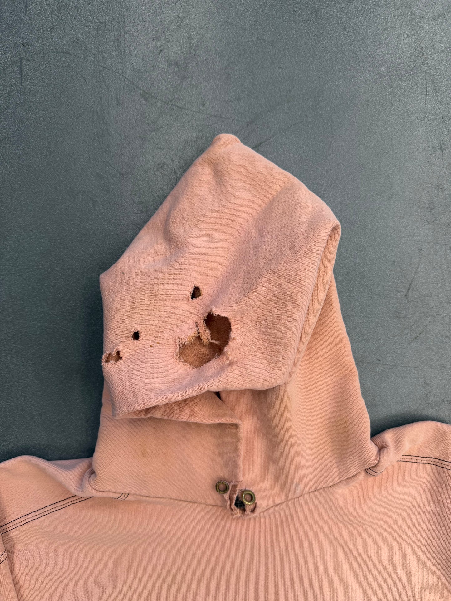 90S NIKE SIDE SWOOSH PULLOVER HOODIE DISTRESSED AND SAFETY-PINNED (NIKE RED SWOOSH TAG)