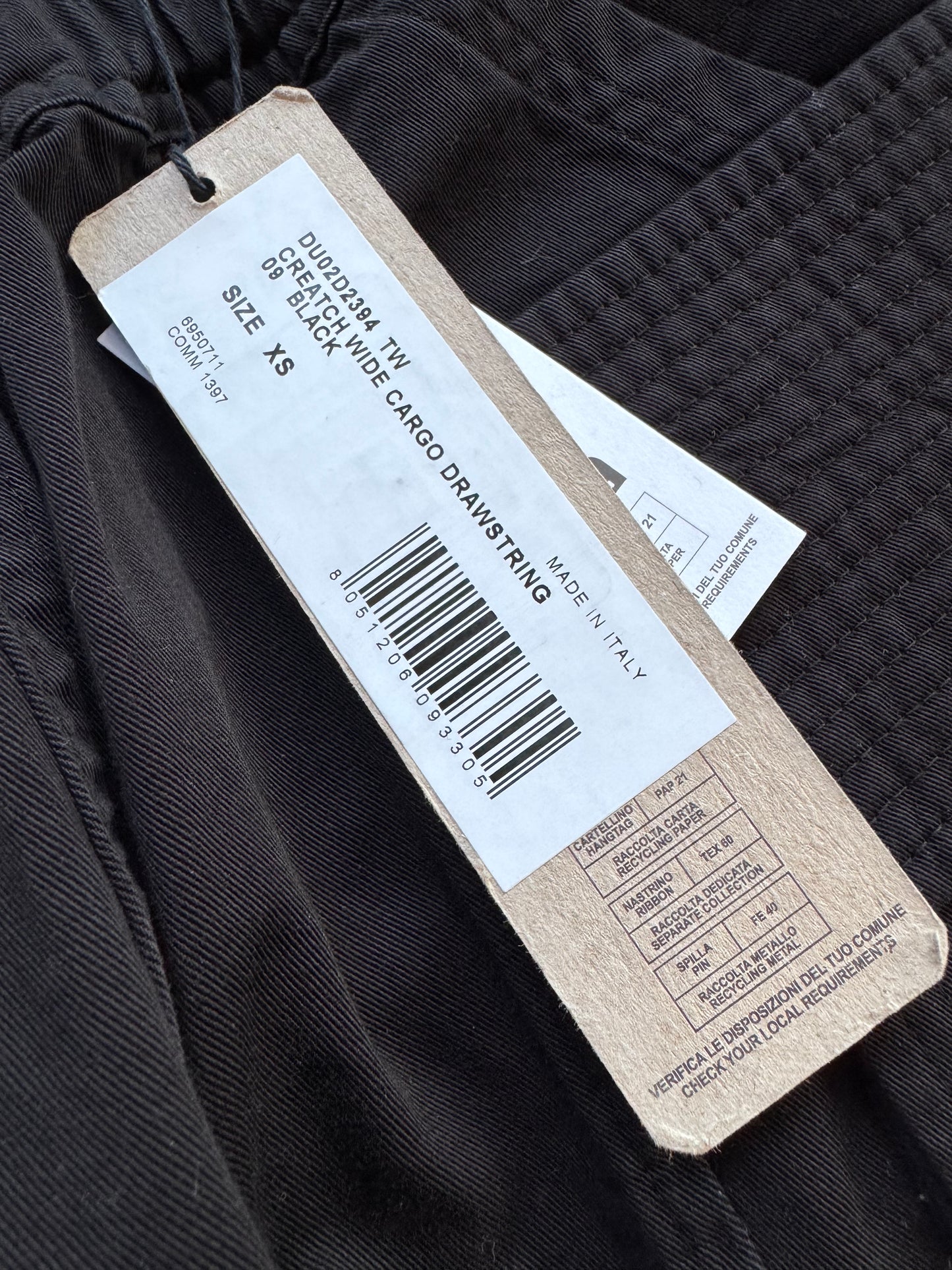 RICK OWENS DRKSHDW CREATCH WIDE CARGO DRAWSTRING PANTS - BLACK (XS) (NEW WITH TOTE)