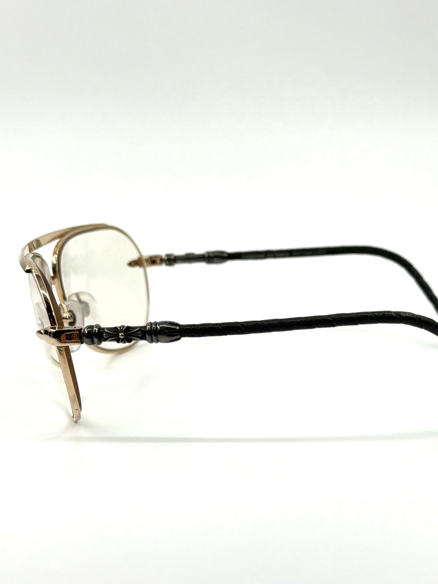 CHROME HEARTS 'MUNCHER' LEATHER HANDLES EYEGLASSES (PRE-OWNED W/ CASE)